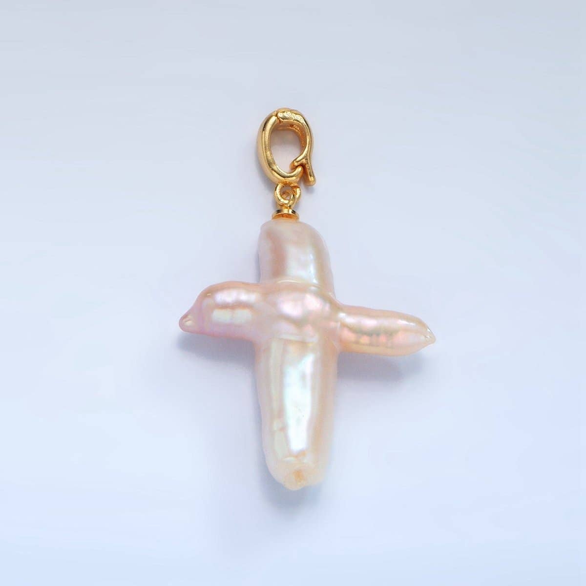 24K Gold Filled White Freshwater Pearl Religious Cross Pendant