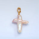 24K Gold Filled White Freshwater Pearl Religious Cross Pendant
