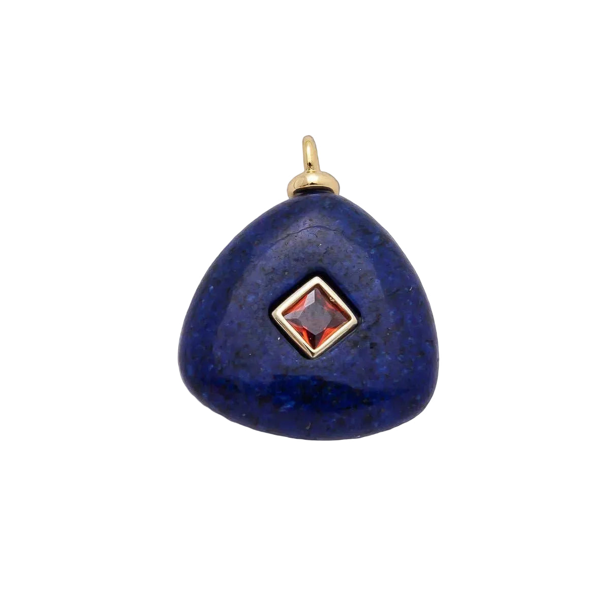 Orange Rhombus Accent Triangle Lapis Gemstone Drop Charm
