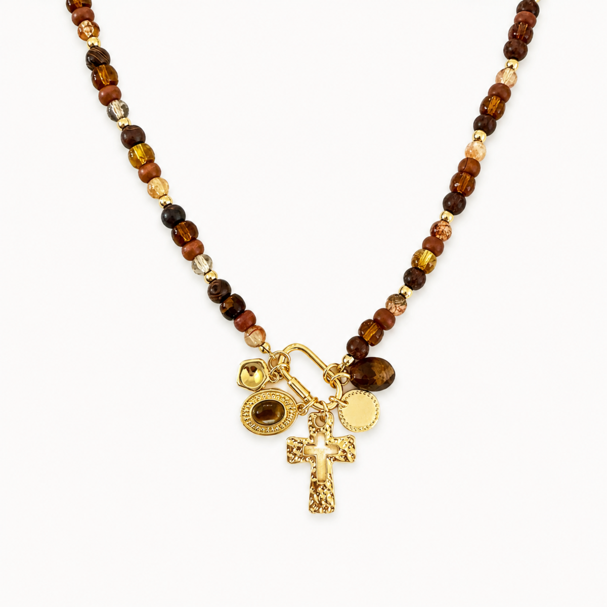 Tiger’s Eye Beaded Charm Necklace
