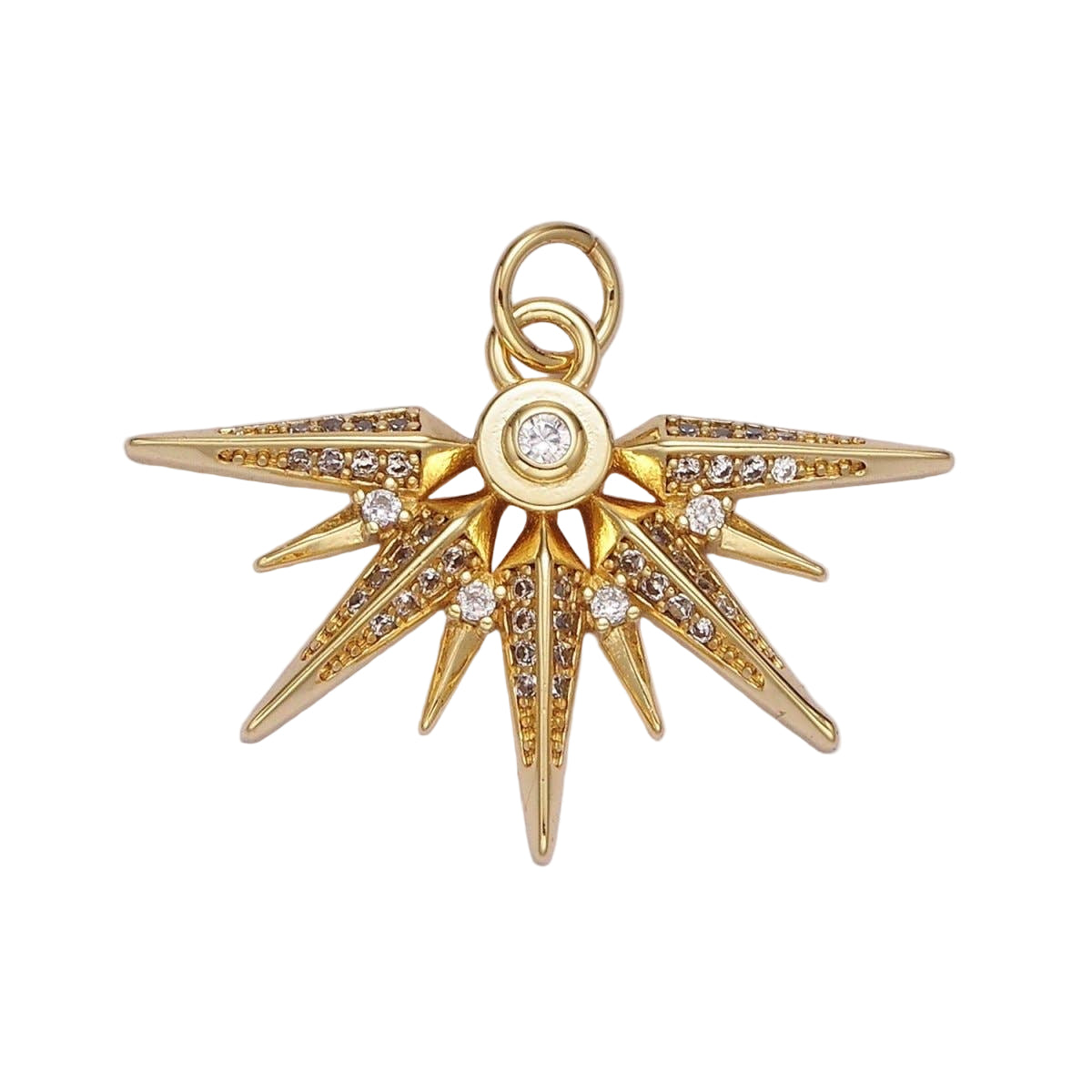 14K Gold Filled Multiple Micro Paved CZ Sphere Geometric Ray Charm