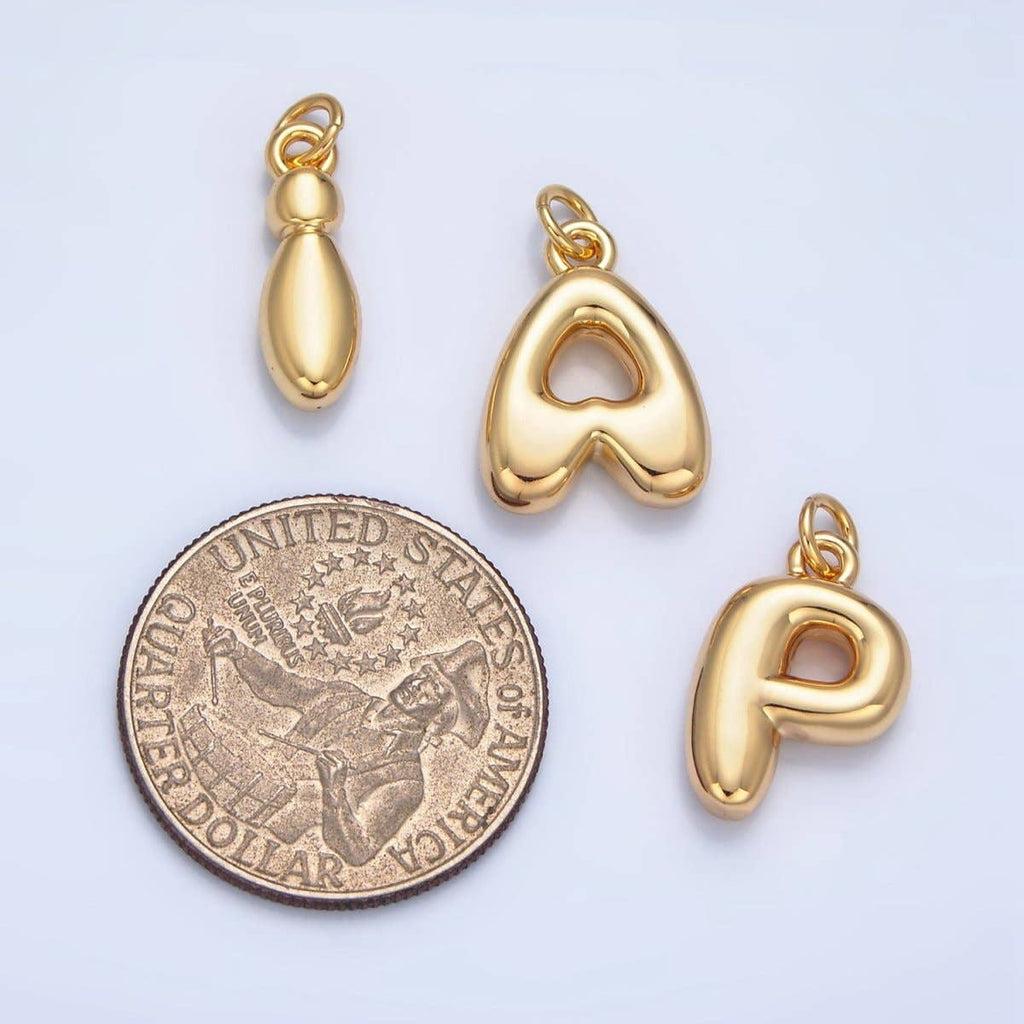 24K Gold Filled 17mm Initial Letter Chubby Balloon Charm | A1513 - A1525