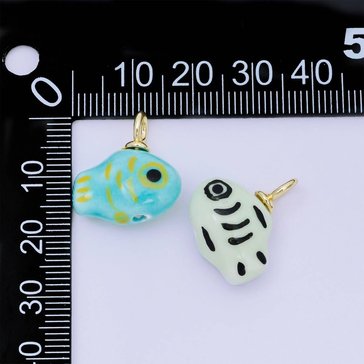 24K Gold Filled 20mm Green, Orange, Teal Ceramic Sea Creature Fish Charm