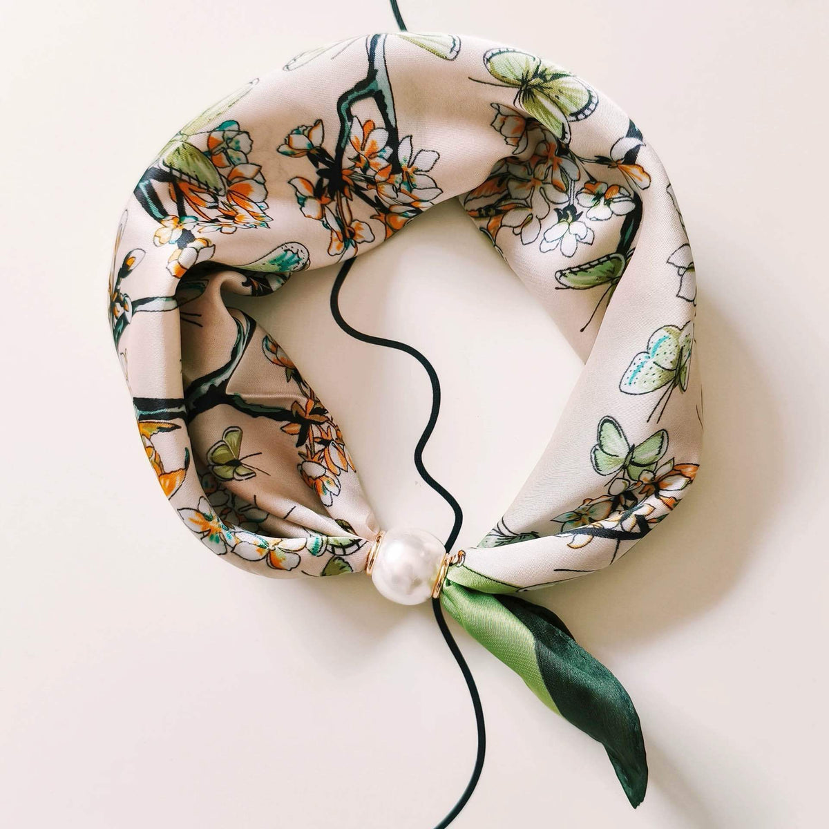 Butterfly Garden Satin Scarf with Pearl