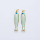 18K Gold Filled Blue, Green, Red Enamel Sardine Fish Charm