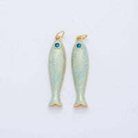 18K Gold Filled Blue, Green, Red Enamel Sardine Fish Charm