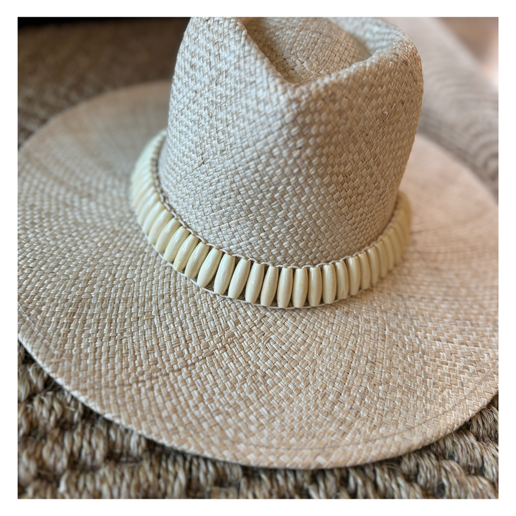 Natural Straw Hat with Beaded Accent