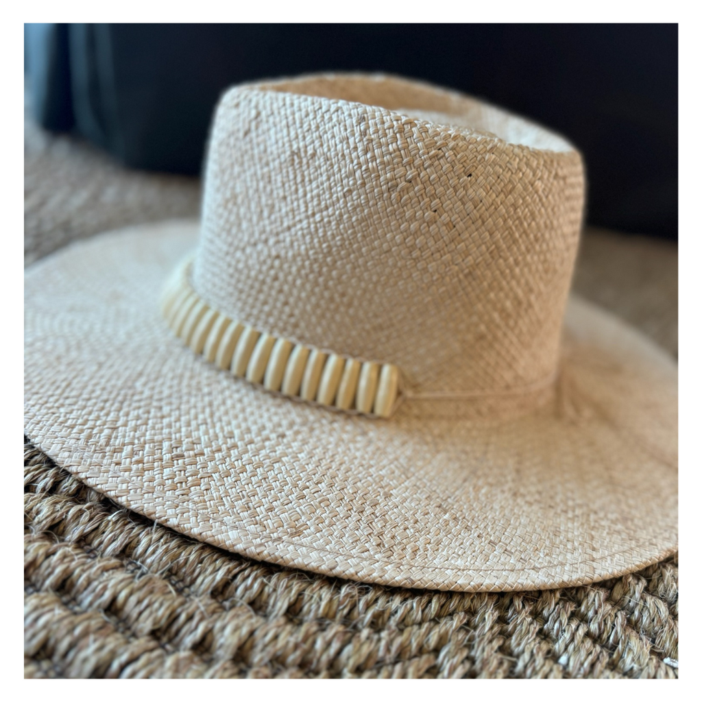 Natural Straw Hat with Beaded Accent