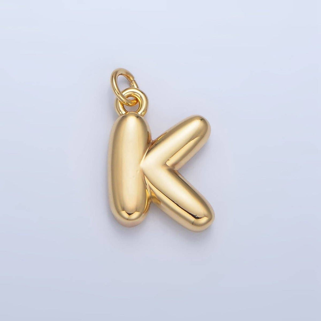 24K Gold Filled 17mm Initial Letter Chubby Balloon Charm | A1513 - A1525