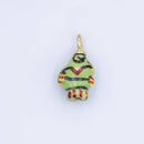 24K Gold Filled Blue, Green, Yellow Fish Ceramic Drop Pendant