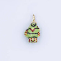 24K Gold Filled Blue, Green, Yellow Fish Ceramic Drop Pendant