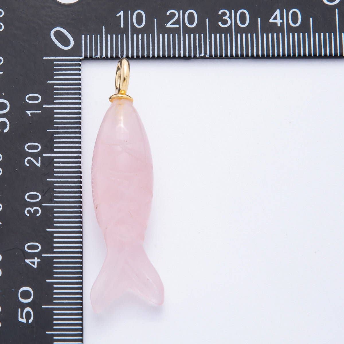 18K Gold Filled 48mm Gemstone Sardine Fish Charm in White Quartz