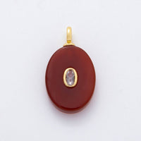 18K Gold Filled 26mm Natural Stone Pendant Oval Gemstone Charm