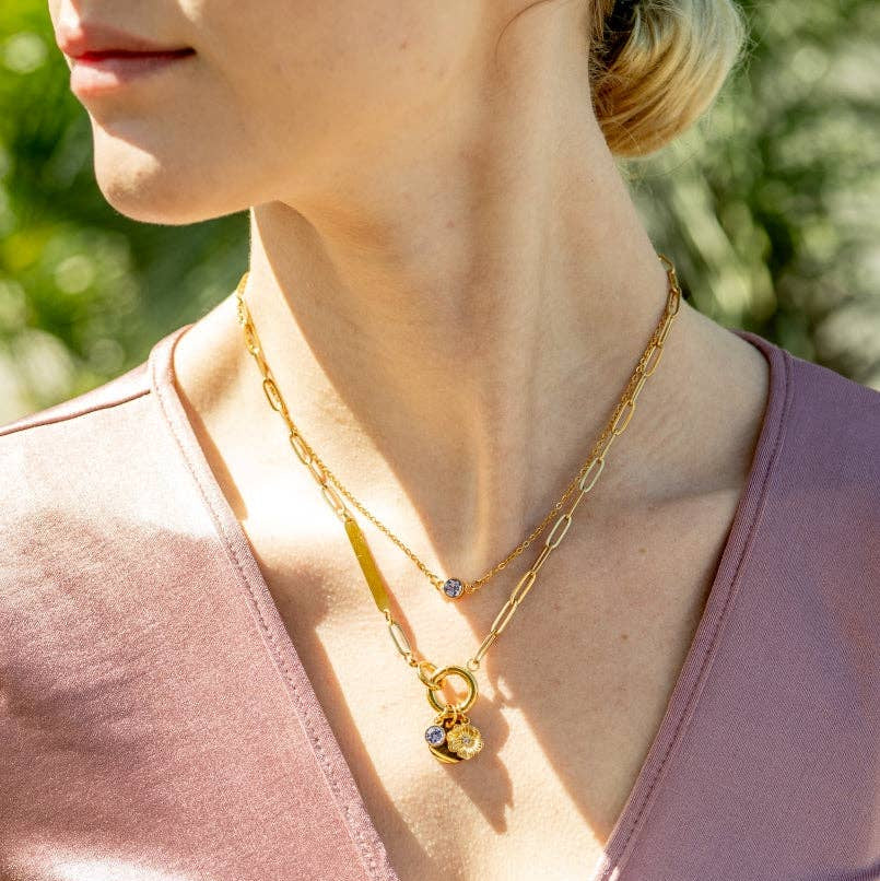 18K Gold PVD Engravable Paperclip Charm Necklace