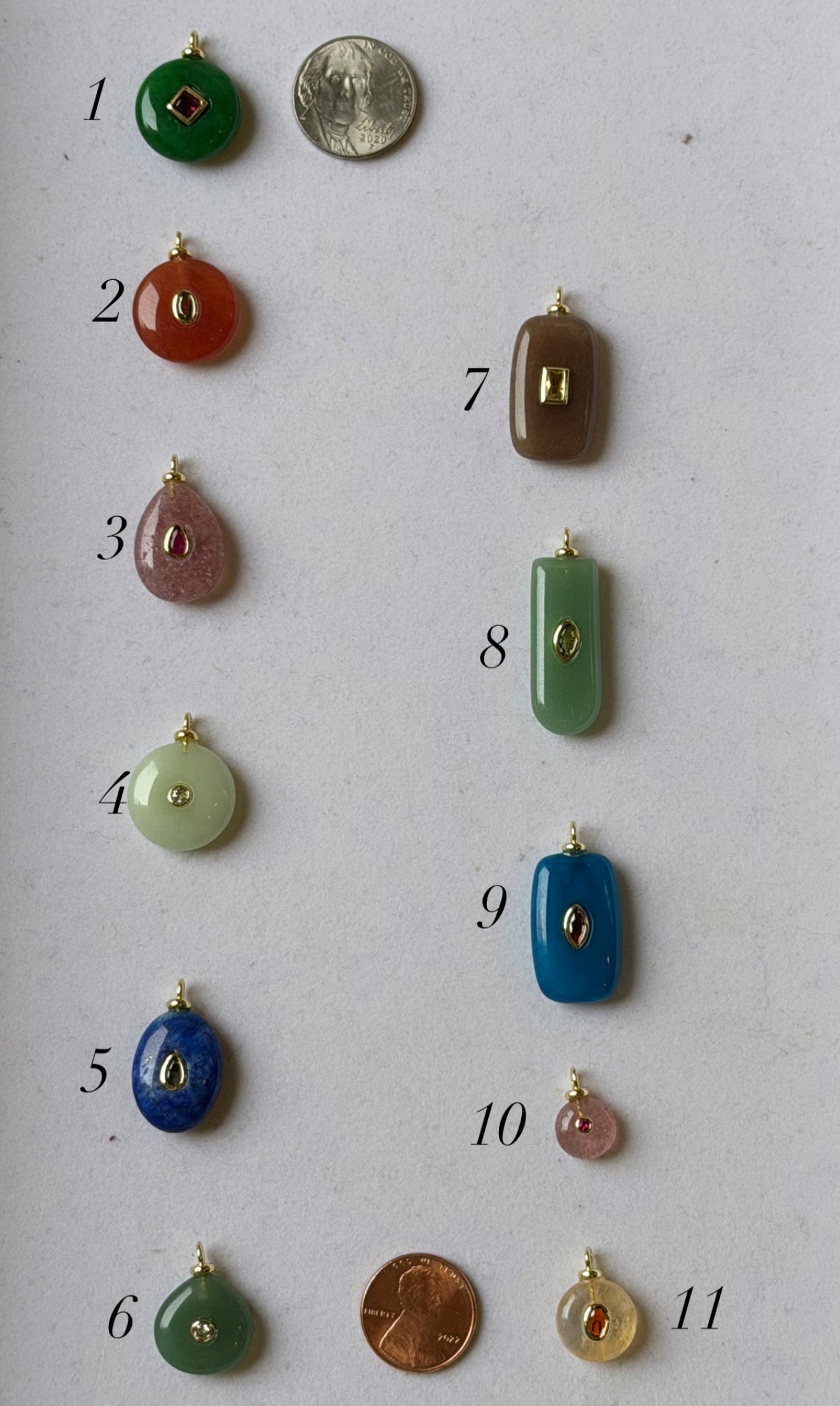 Gemstone & Brass Geometric Pendants