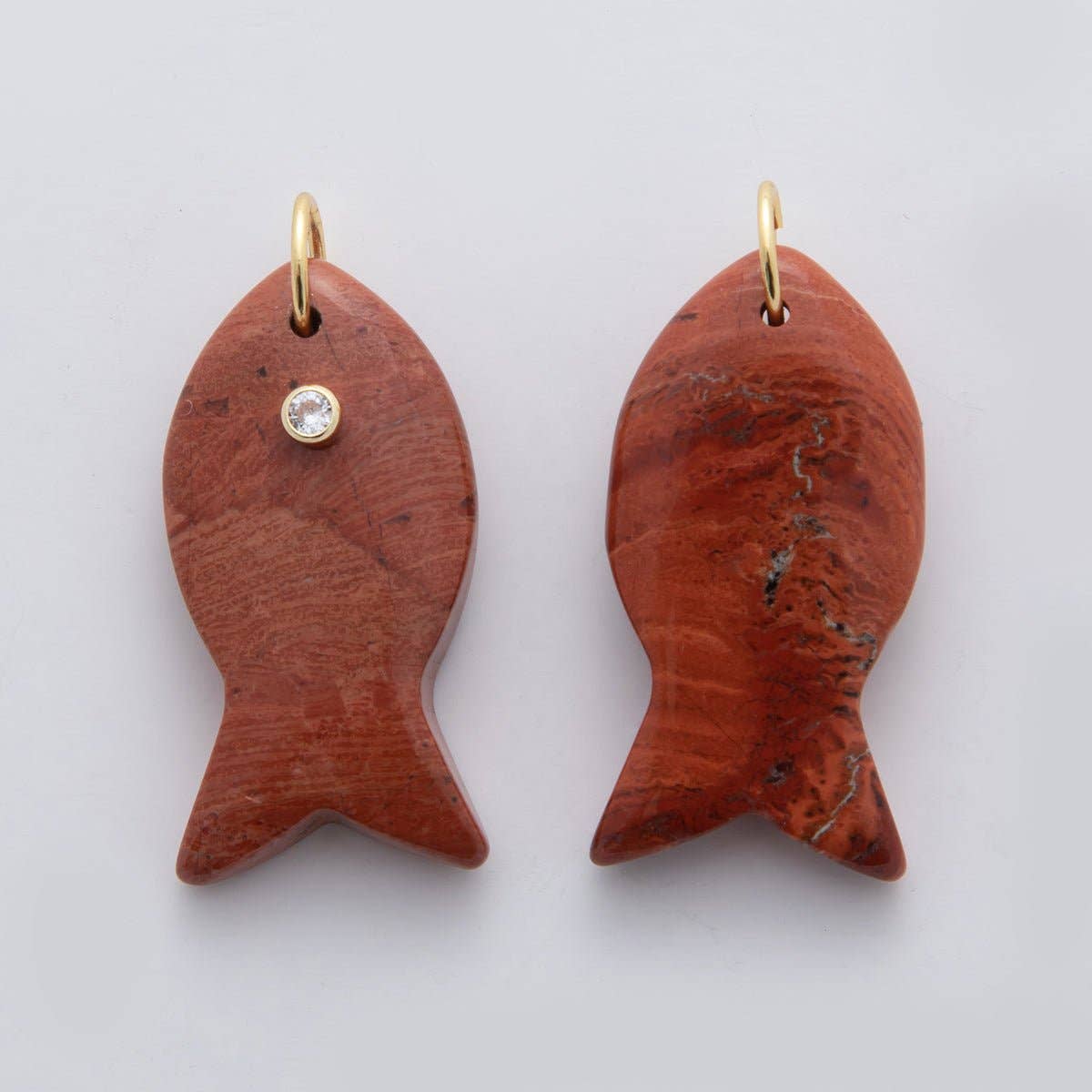 18K Gold Filled 38.8mm Clear CZ Natural Gemstone Fish Charm