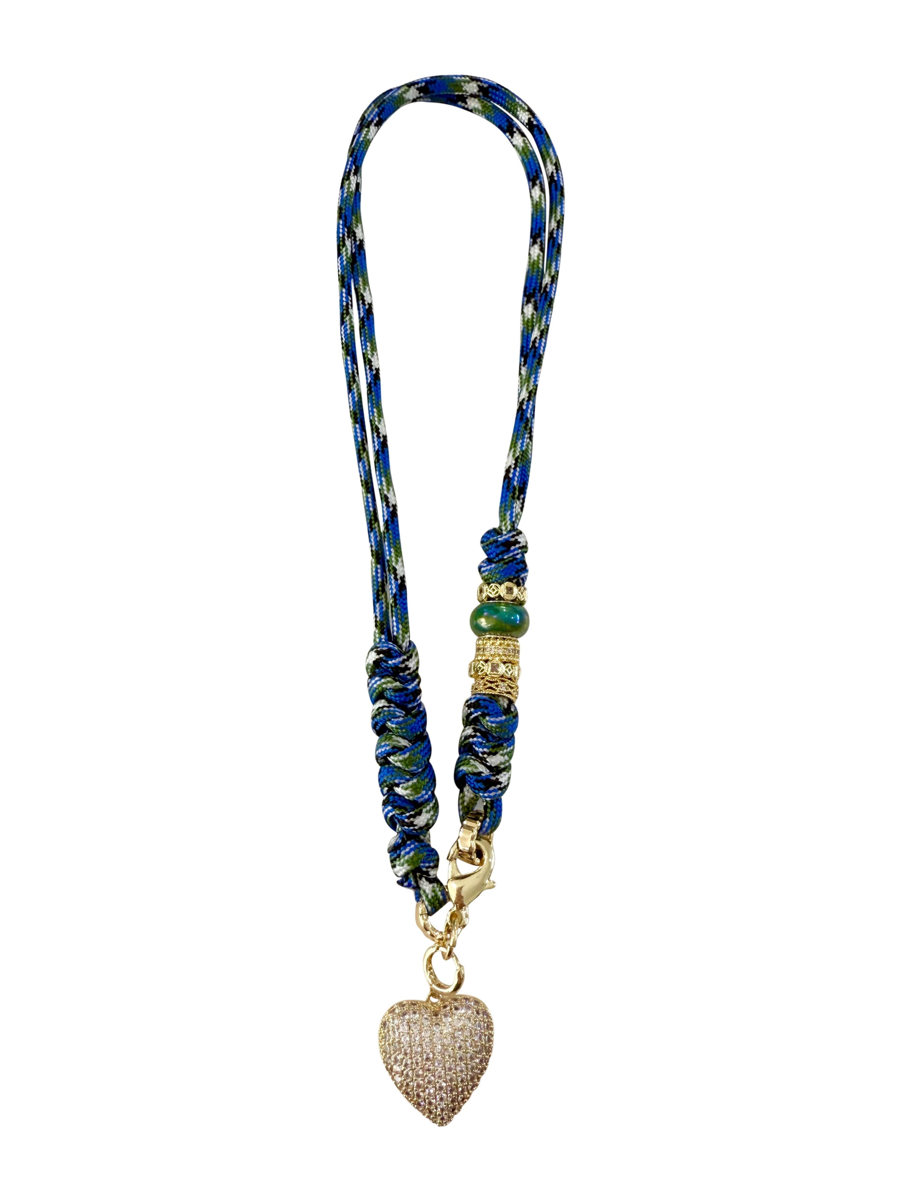 Johnny Dark Blue Rope Necklace with CZ Heart Charm