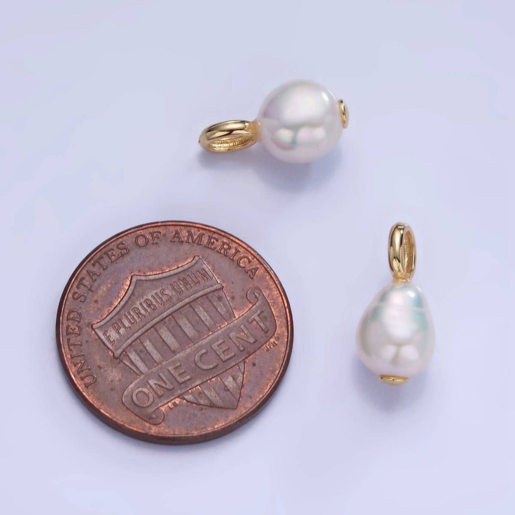 14K Gold Filled 14mm Ringed Freshwater Pearl Drop Pendant | P1730