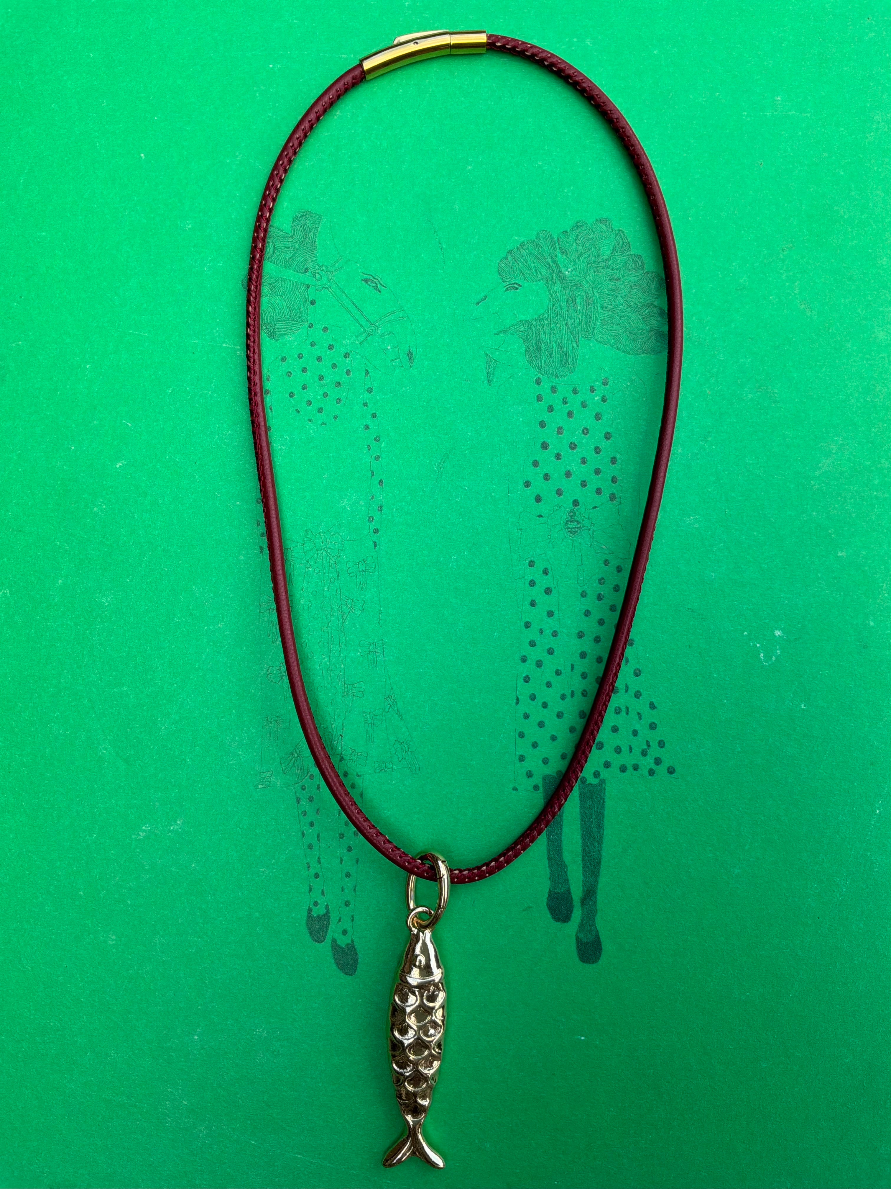 Leather Cord with Gold Fish Charm