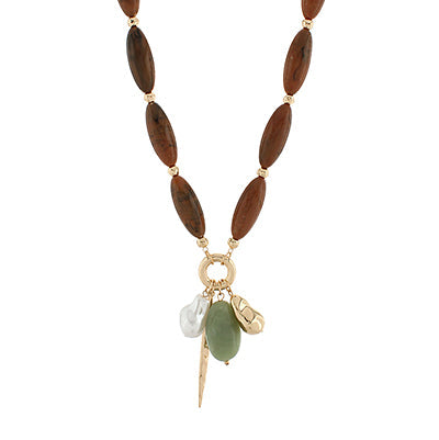 Marble Stone Multi Charm Necklace in Tortoise