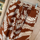 Tropical Leaf Print Wide Leg Pants in Brown