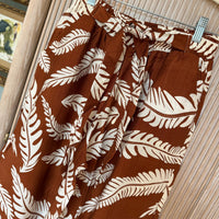 Tropical Leaf Print Wide Leg Pants in Brown