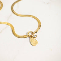 18K Gold Herringbone Charm Necklace