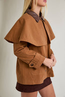Cape Jacket with Contrast Collar and Front Pocket