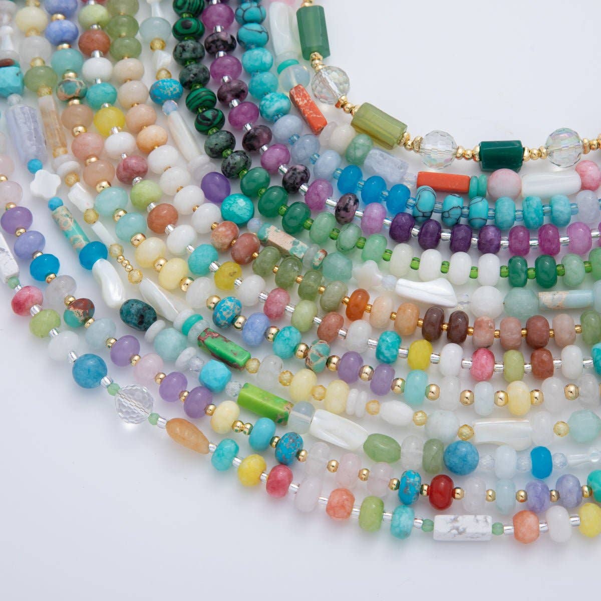 18K Gold Filled Splashed Earth & Sky Toned Color Gemstone Beaded Necklace