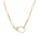 Large Pave Cz lobster Clasp Paperclip Chain Charm Necklace