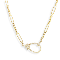 Large Pave Cz lobster Clasp Paperclip Chain Charm Necklace