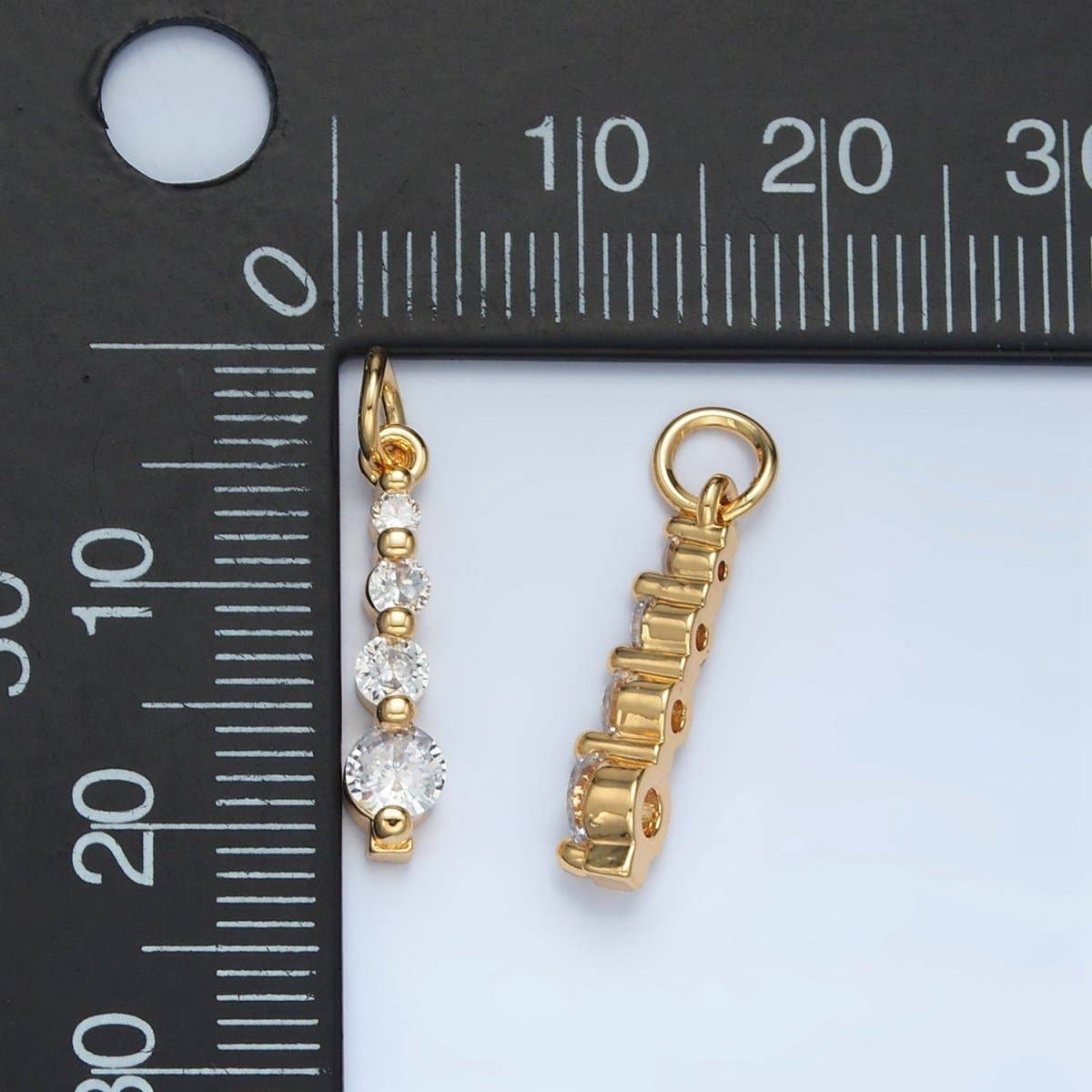 24K Gold Filled 18mm Clear CZ Linear Drop Charm