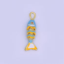 24K Gold Filled Red, Blue Enamel Fish 3D Multidimensional Charm