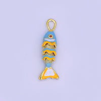 24K Gold Filled Red, Blue Enamel Fish 3D Multidimensional Charm