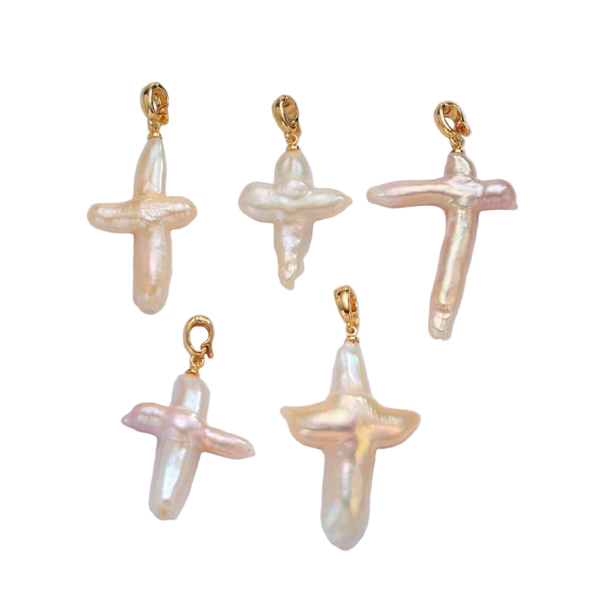 24K Gold Filled White Freshwater Pearl Religious Cross Pendant