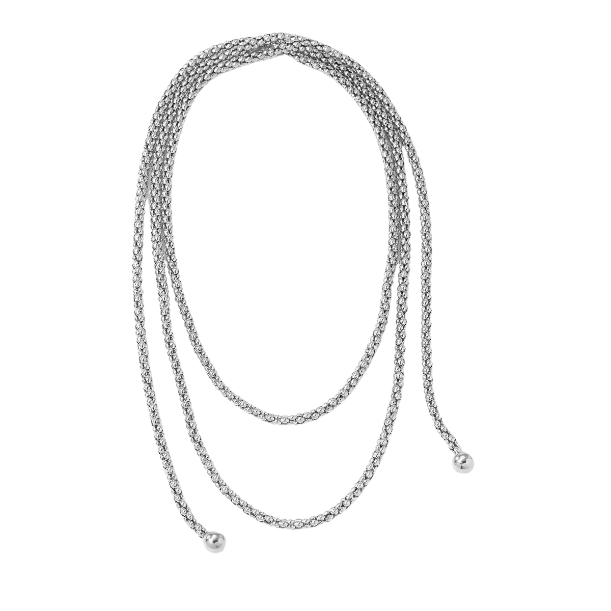 Audrey Lariat Rope Tassel Ball Chain Wrap Steel Necklace