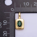 16K Gold Filled Green Oval CZ Rectangular Tag Pendant