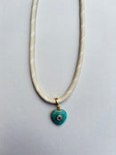 Beige Paracord Necklace with Turquoise Stone Heart Charm