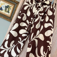 Tropical Print Wide Leg Pants in Brown