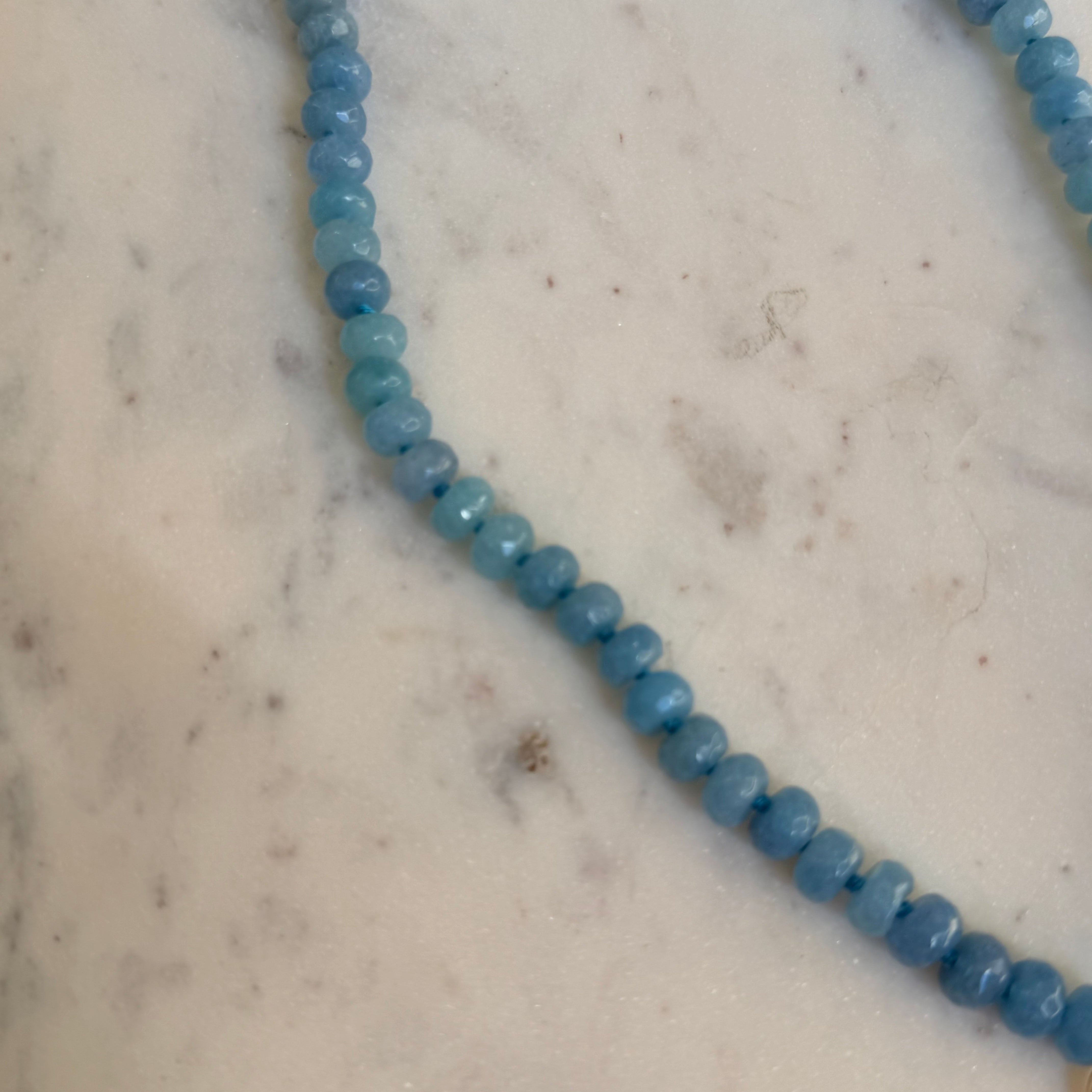Medium Round Bead Magnetic Clasp Necklace with Ring- Ocean Blue