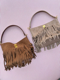 Faux Suede Fringe Handbag