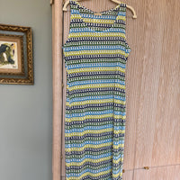 Sleeveless Knit Cover Up in Blue/Green/Yellow Zigzag