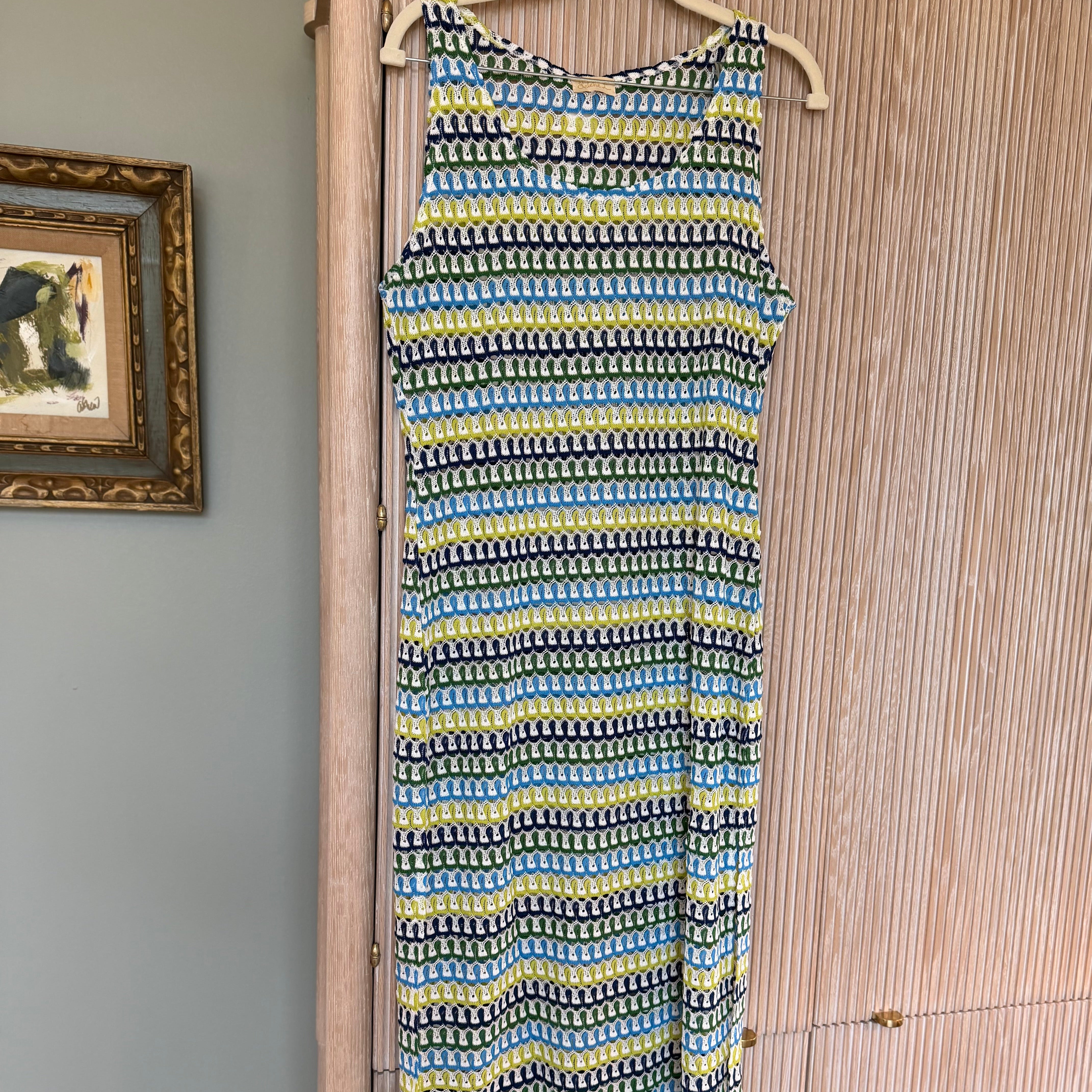 Sleeveless Knit Cover Up in Blue/Green/Yellow Zigzag