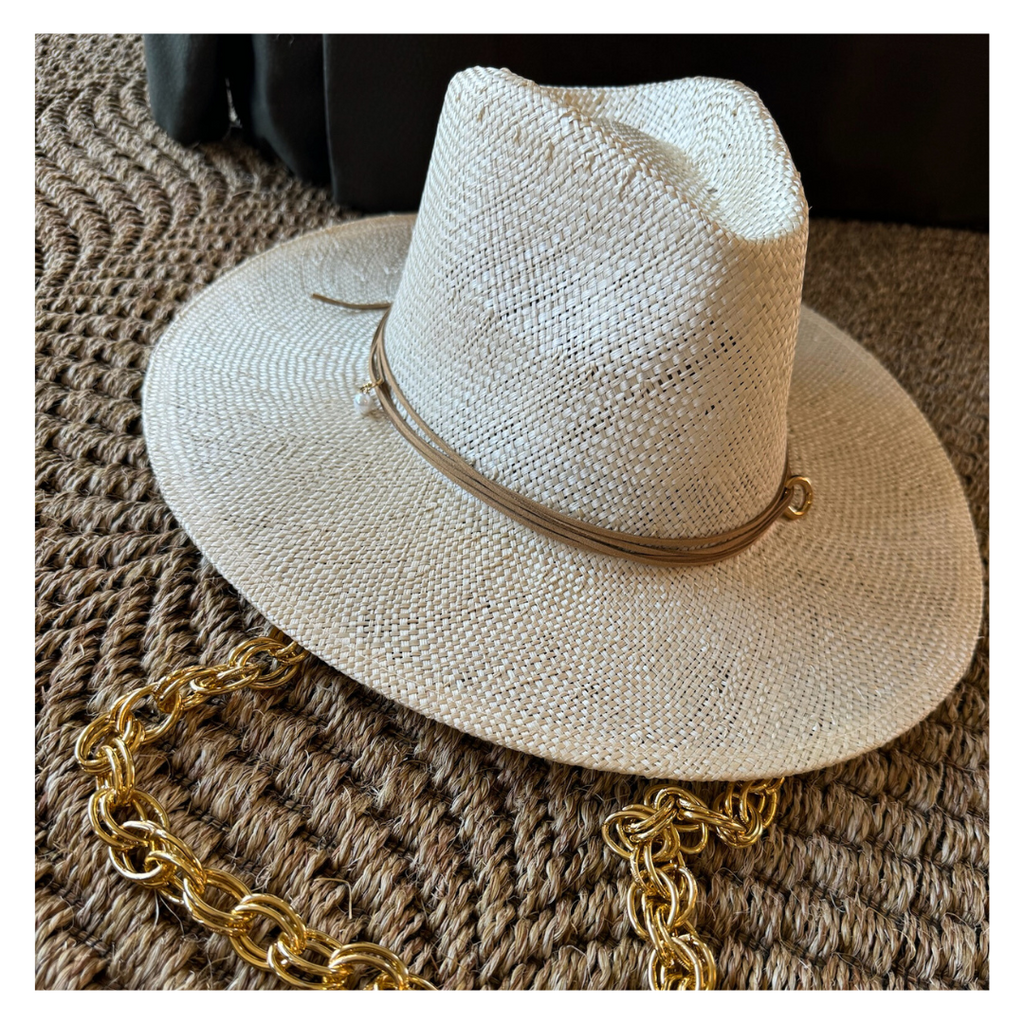 Natural Straw Hat with Accessories + Removable Chain Strap