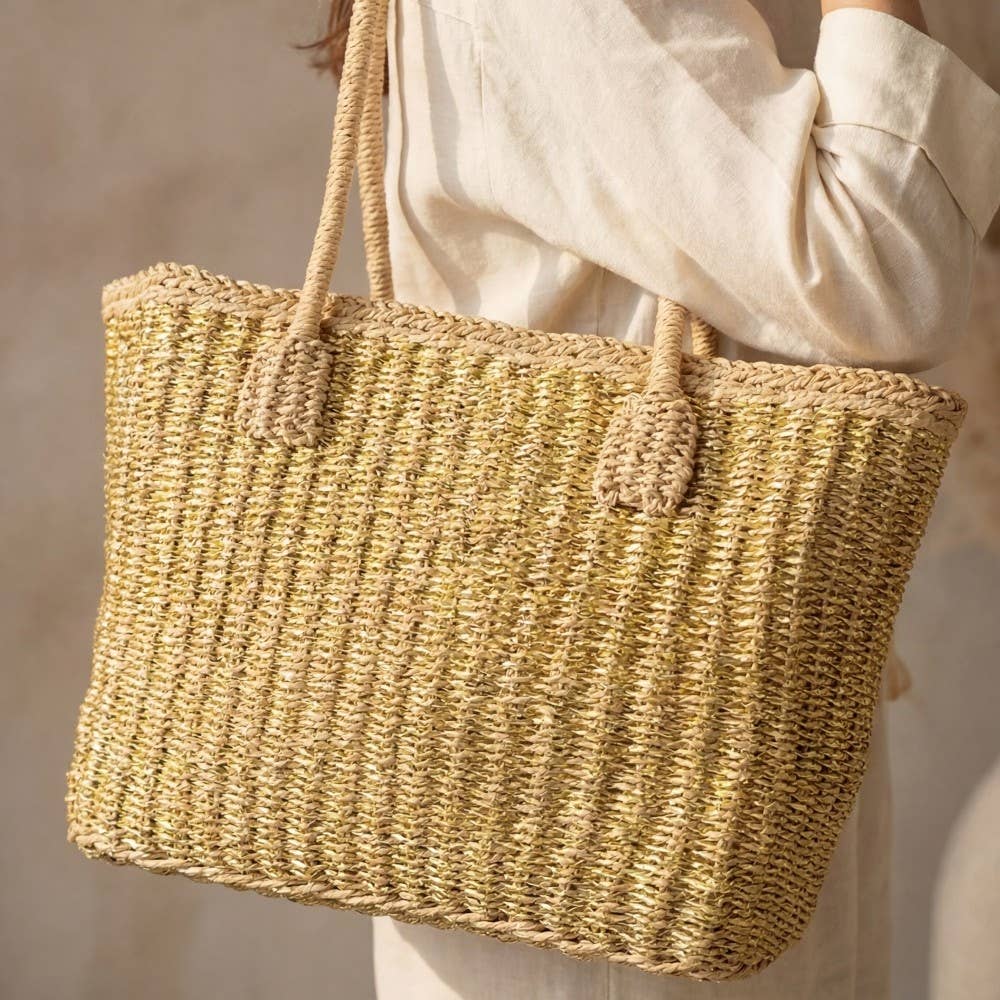 Accent Straw Weave Square Tote Bag (In stock week of March 16th)