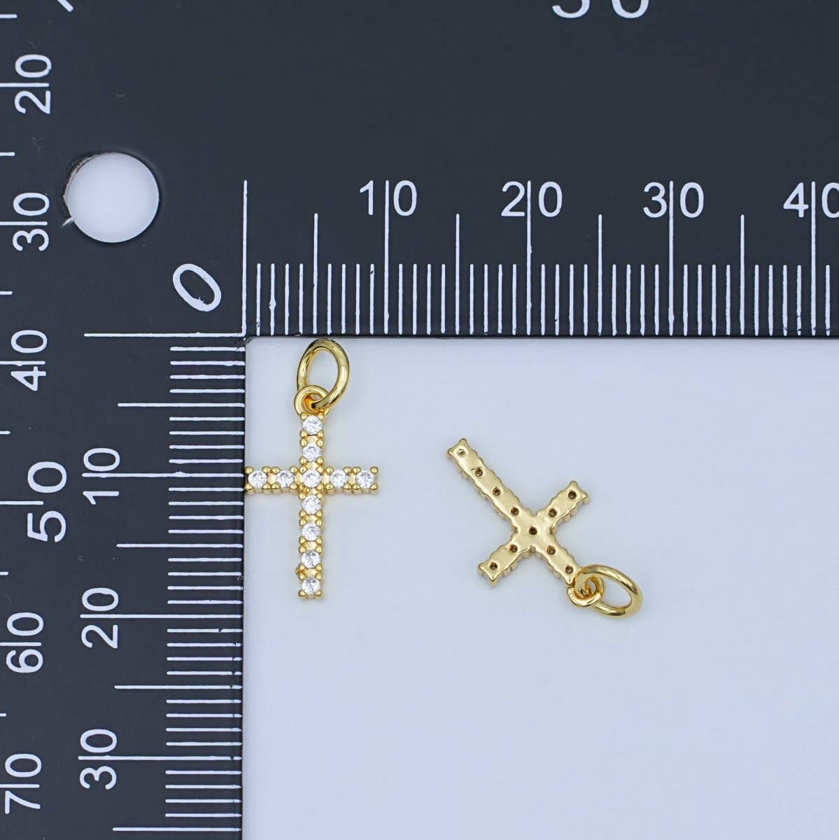 24K Gold Filled Micro Paved CZ Cross Mini Charm
