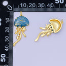 24K Gold Filled 35.5mm Enamel Art Blue Glittered Jellyfish Sea Animal Charm