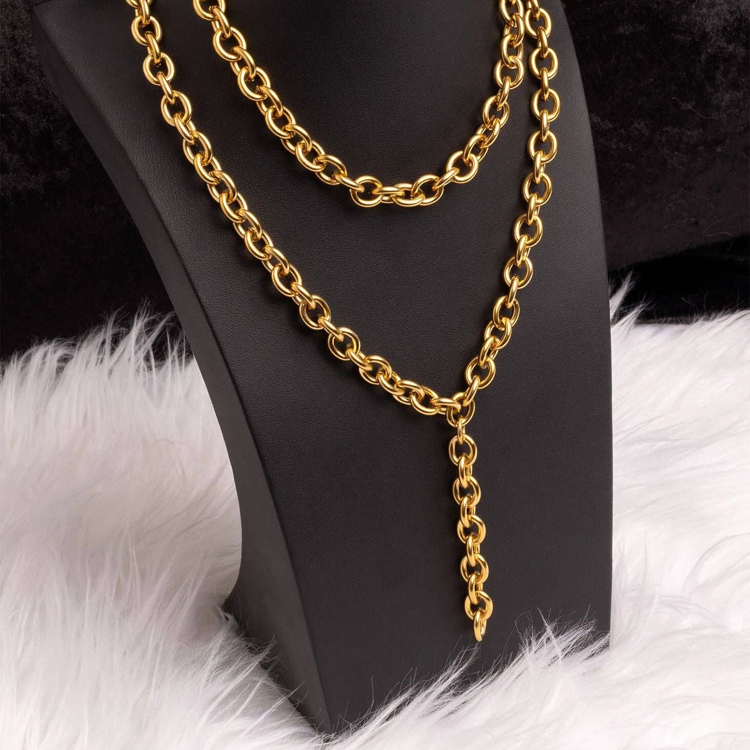 18K Gold PVD Stainless Steel Chunky Chain Lariat Necklace