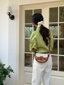 Buckle Décor Top Handle Canva Crossbody Bag