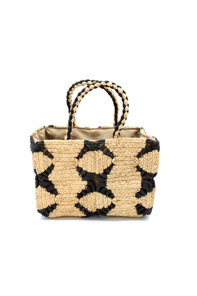 Gemma Crochet Disc Rectangle Straw Basket Handbag